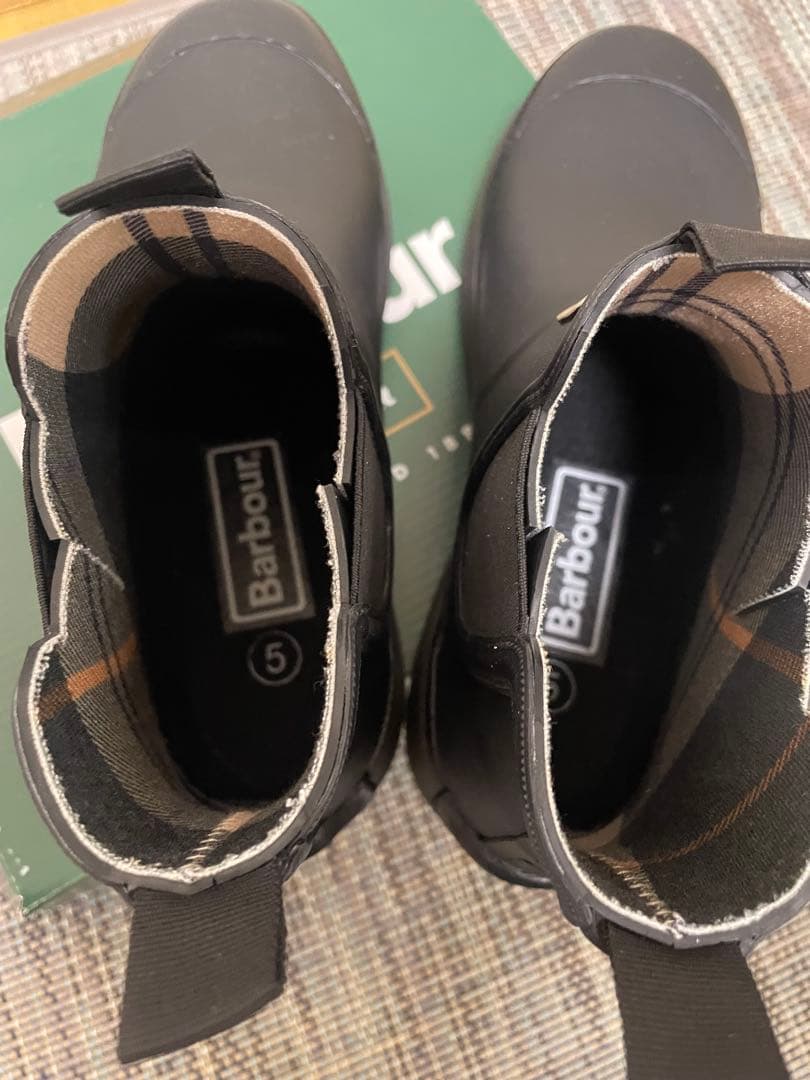 h55555　 美品Barbour レインブーツ サイズ5 チェック柄