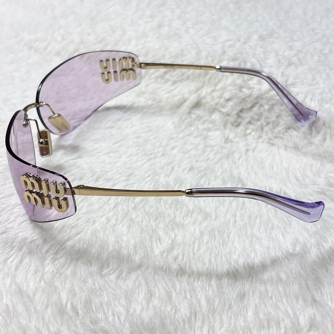 美品 ミュウミュウ サングラス ロゴ金具 夜明けのサングラス パープル×ゴールド