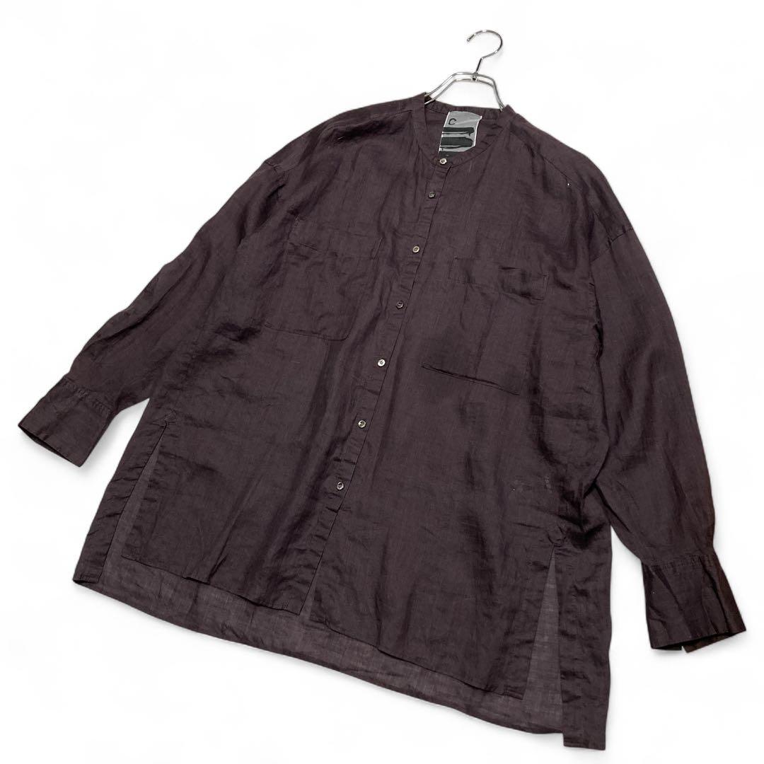 【美品】CHAOS リガーラミーバンドカラーシャツ リネン100% ブラウン