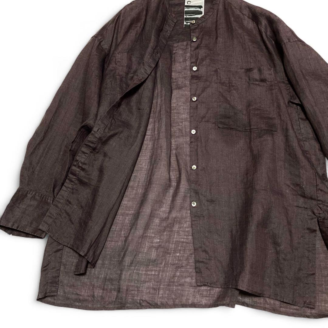 【美品】CHAOS リガーラミーバンドカラーシャツ リネン100% ブラウン