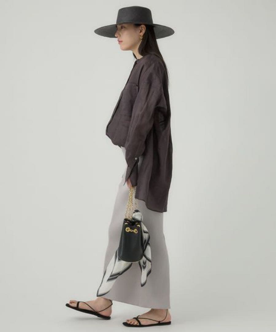 【美品】CHAOS リガーラミーバンドカラーシャツ リネン100% ブラウン