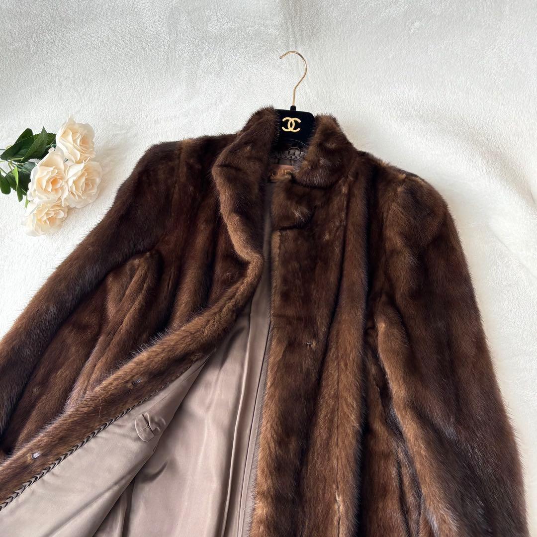 サガミンク 2145 JINDO 毛皮 リアルファーコート ブラウン 9号