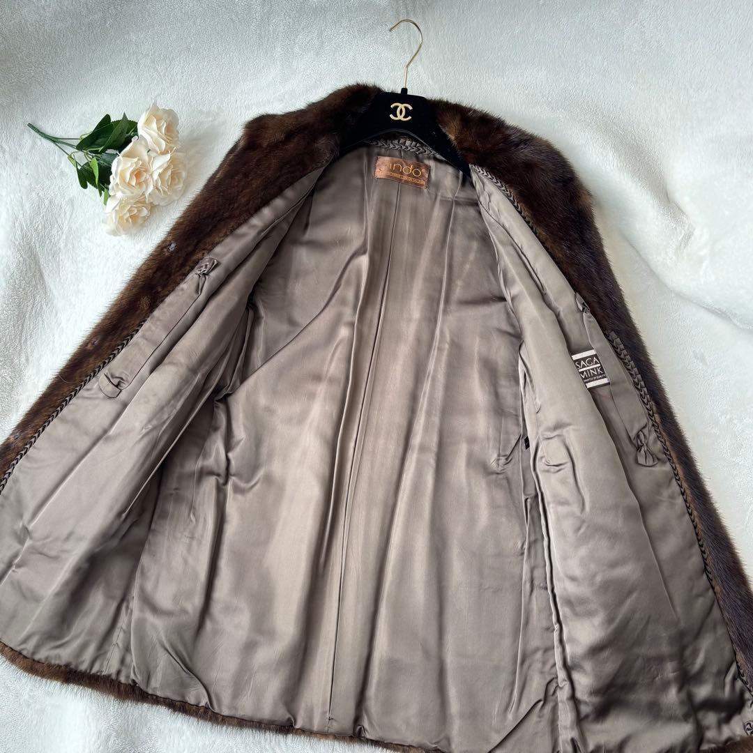 サガミンク 2145 JINDO 毛皮 リアルファーコート ブラウン 9号