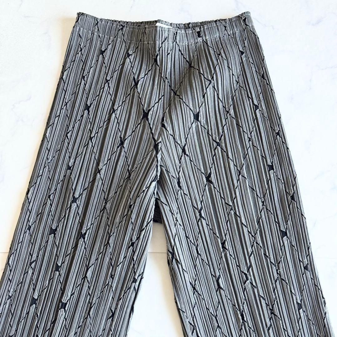 プリーツプリーズ パンツ 有刺鉄線 切りっぱなし加工 チェック ダイヤ 2 M