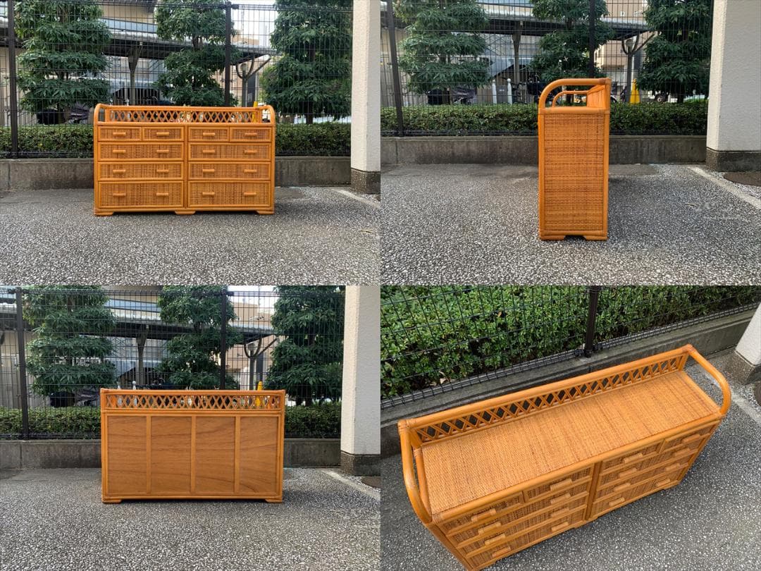 昭和レトロポップ｜ラタンヴィンテージ｜サイドボードチェスト｜10ドロワー｜