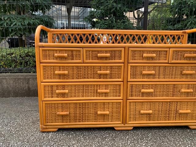 昭和レトロポップ｜ラタンヴィンテージ｜サイドボードチェスト｜10ドロワー｜