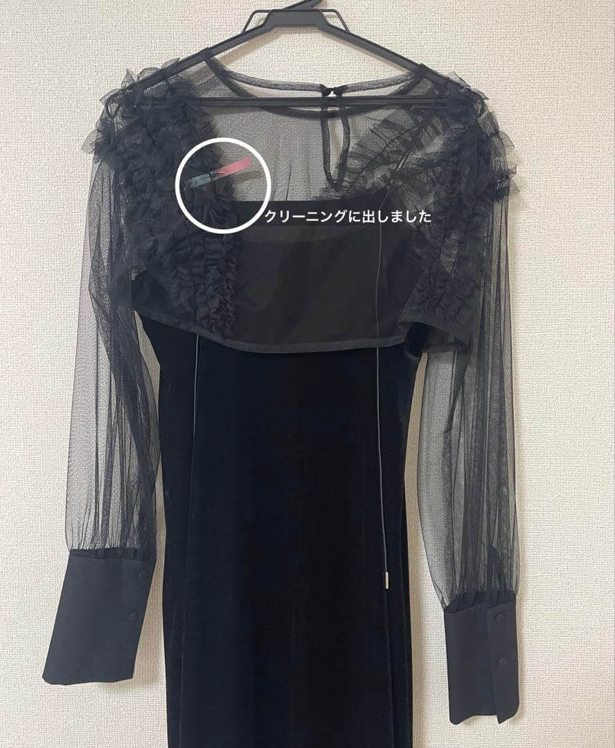 シースルーフリル袖 ブラックロングドレス