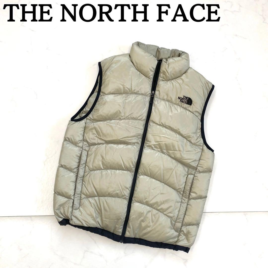 美品★THE NORTH FACE ダウンベスト 刺繍ロゴ ベージュ L
