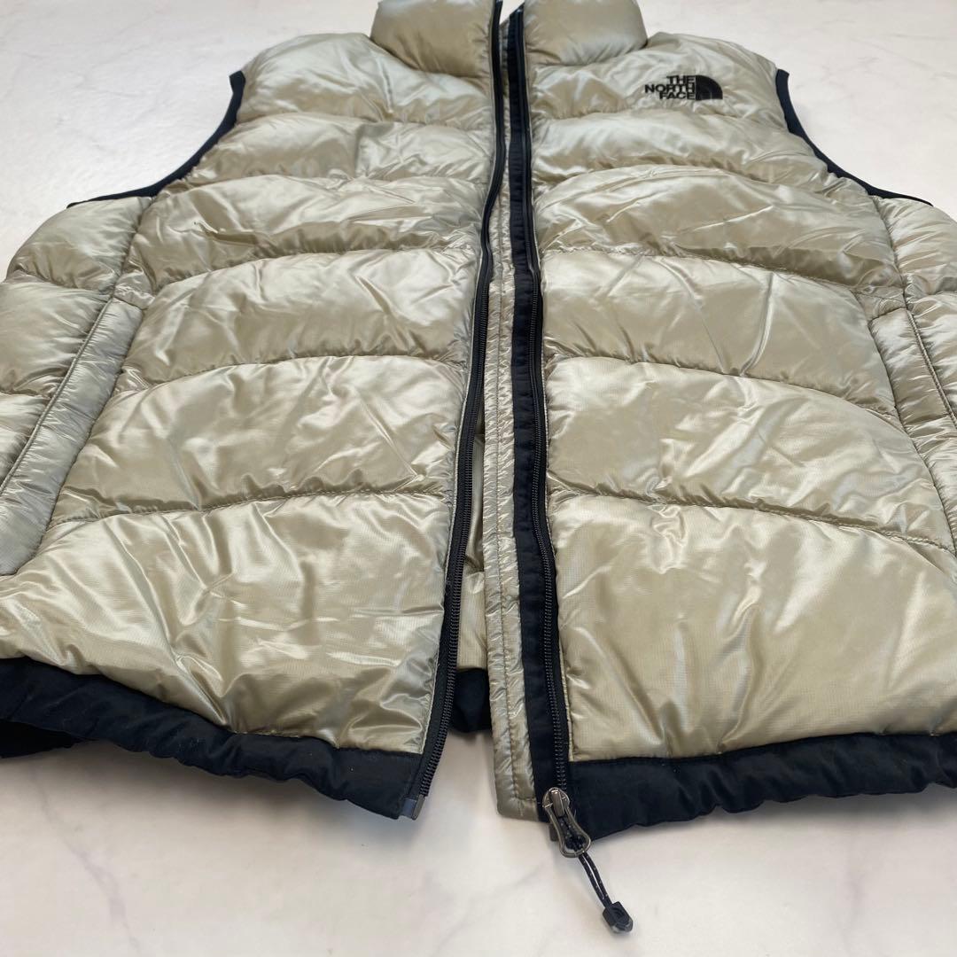 美品★THE NORTH FACE ダウンベスト 刺繍ロゴ ベージュ L