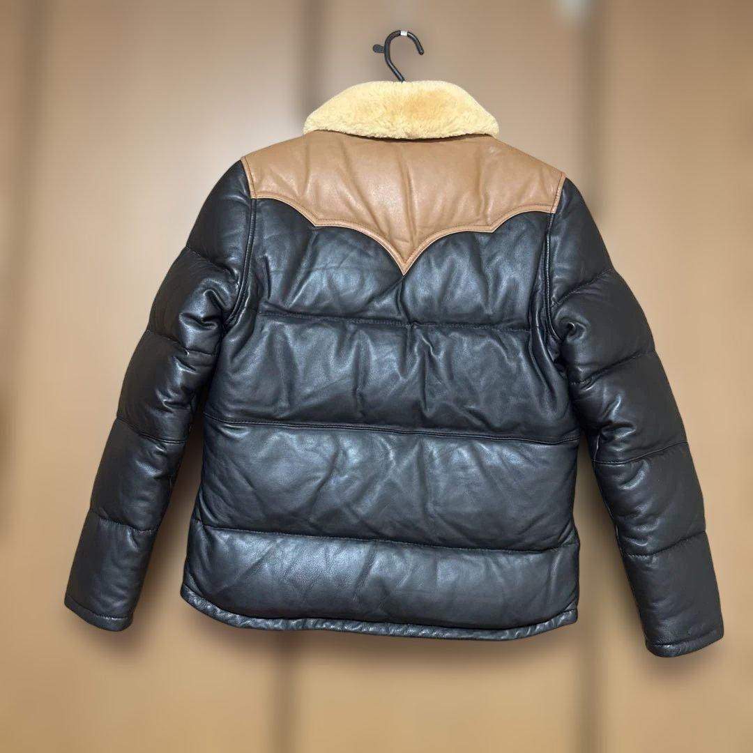ラムレザー ダウンジャケット 羊革　襟ムートン　M ブラックXブラウン