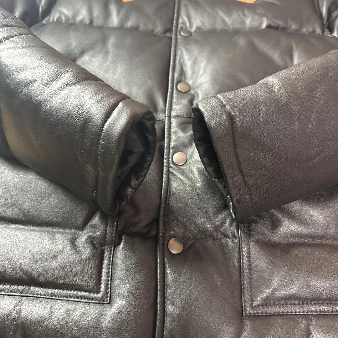 ラムレザー ダウンジャケット 羊革　襟ムートン　M ブラックXブラウン