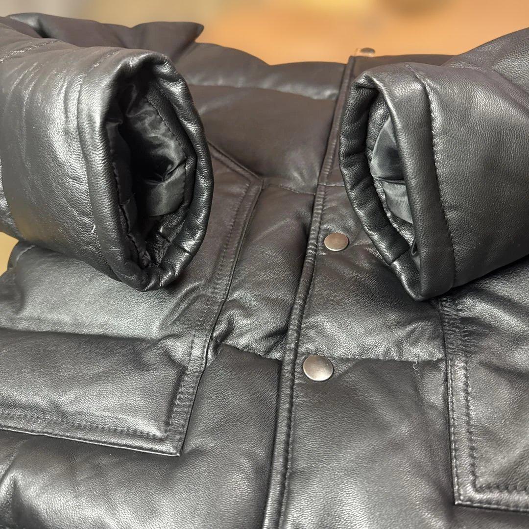 ラムレザー ダウンジャケット 羊革　襟ムートン　M ブラックXブラウン