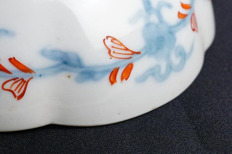 古伊万里色絵手描染付絵付け花形向付五客