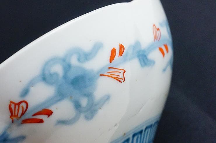 古伊万里色絵手描染付絵付け花形向付五客