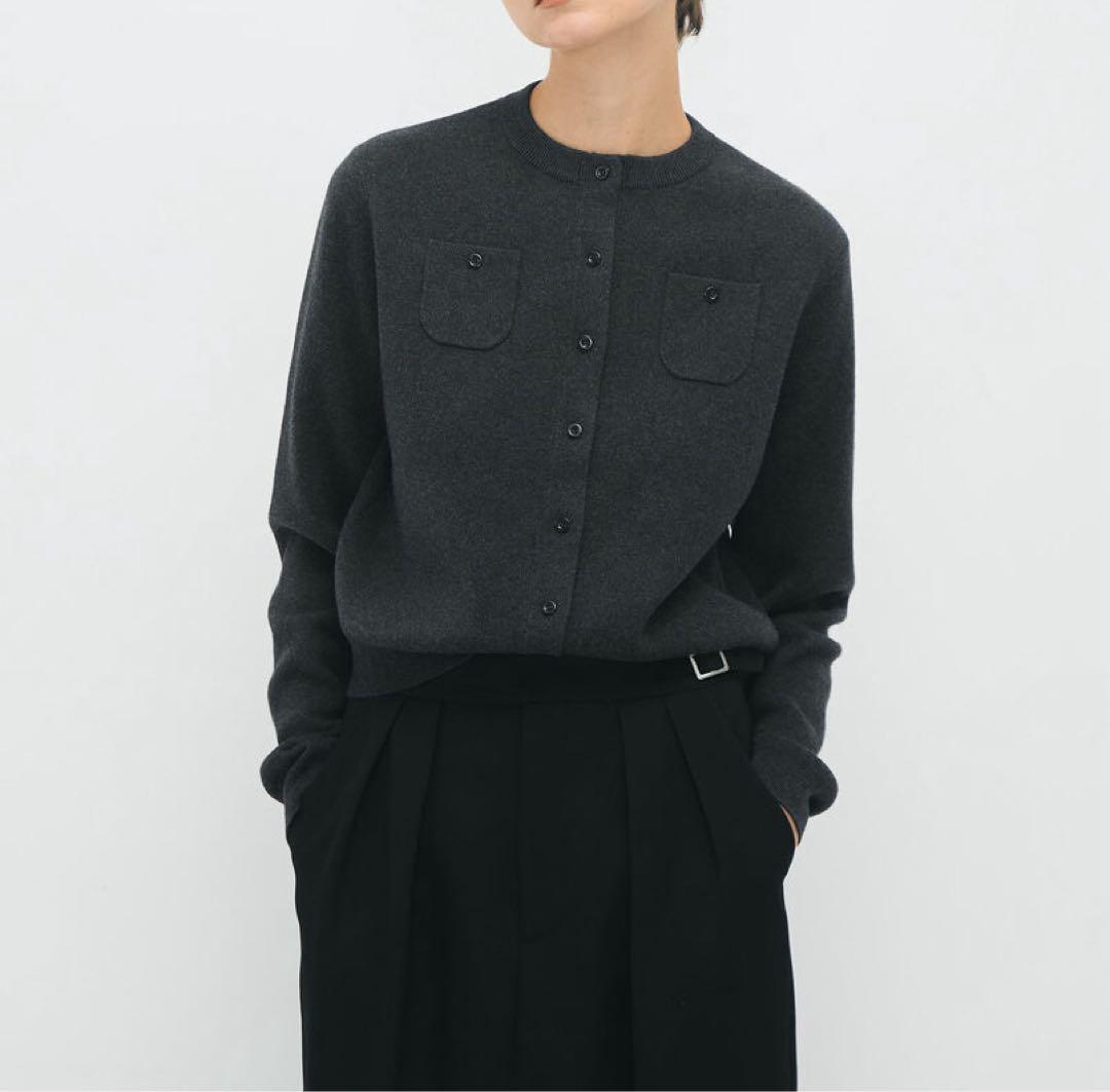 CABaN コットンカシミヤ クルーネックカーディガン チャコールグレー