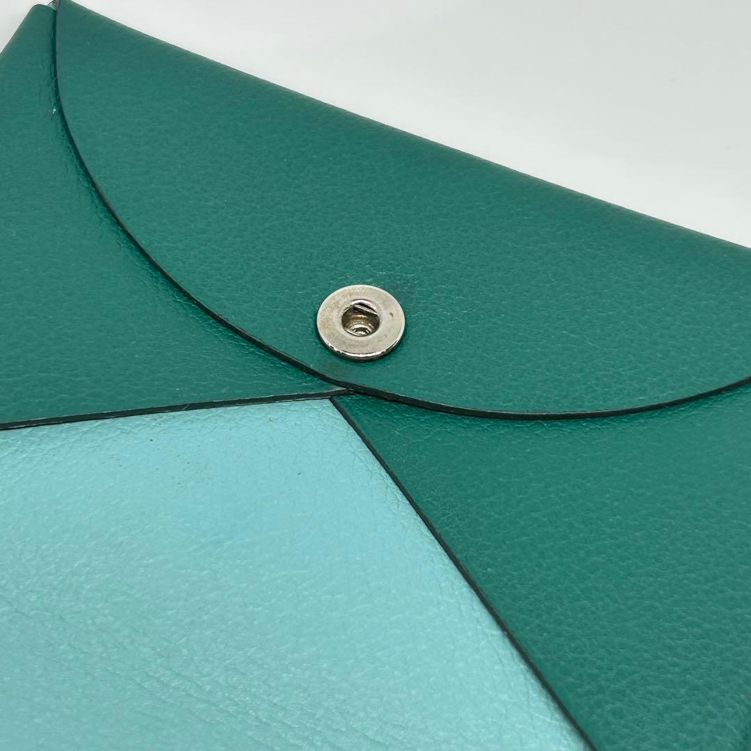 【美品】エルメス カルヴィ カードケース 名刺入れ 緑×水色