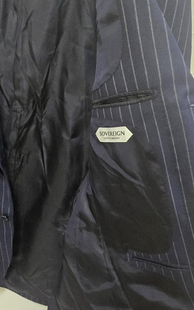 美品★SOVEREIGN ハンドライン チョークストライプ シングル3Bスーツ