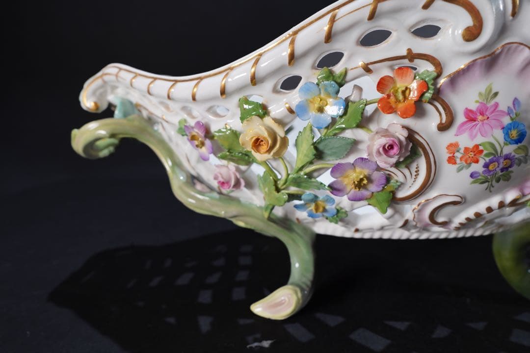 マイセン　 色絵貼花オープンワークコンポート