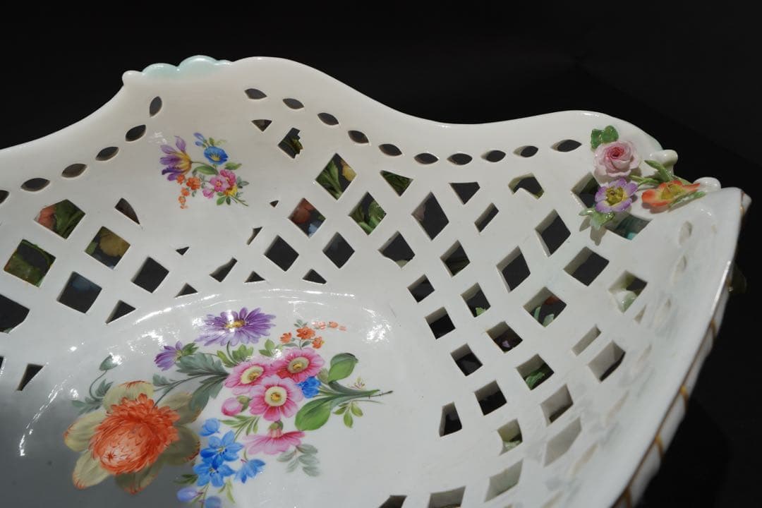 マイセン　 色絵貼花オープンワークコンポート