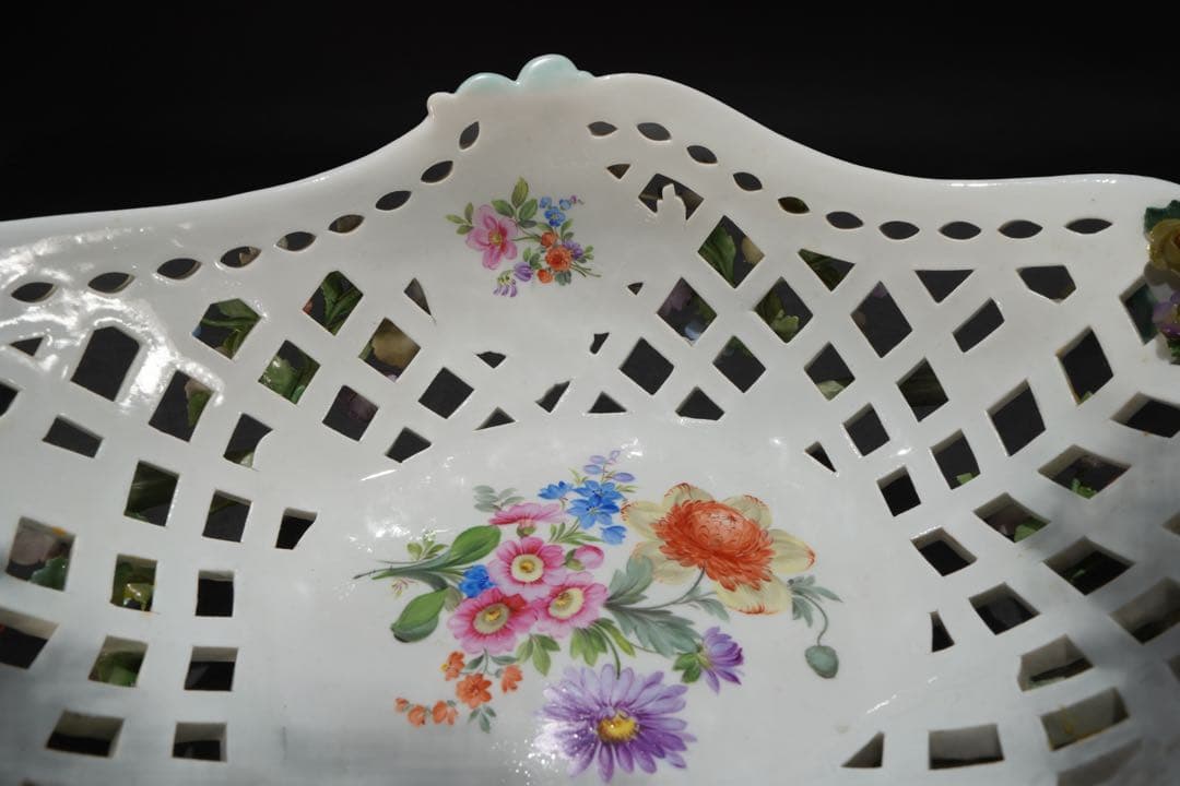 マイセン　 色絵貼花オープンワークコンポート