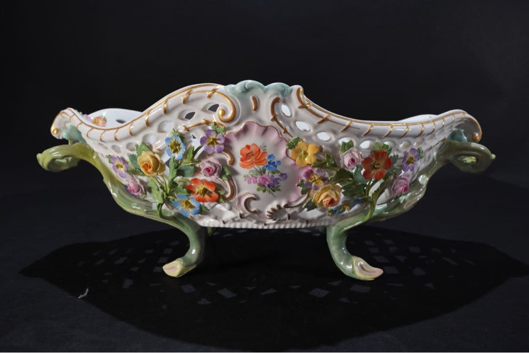 マイセン　 色絵貼花オープンワークコンポート