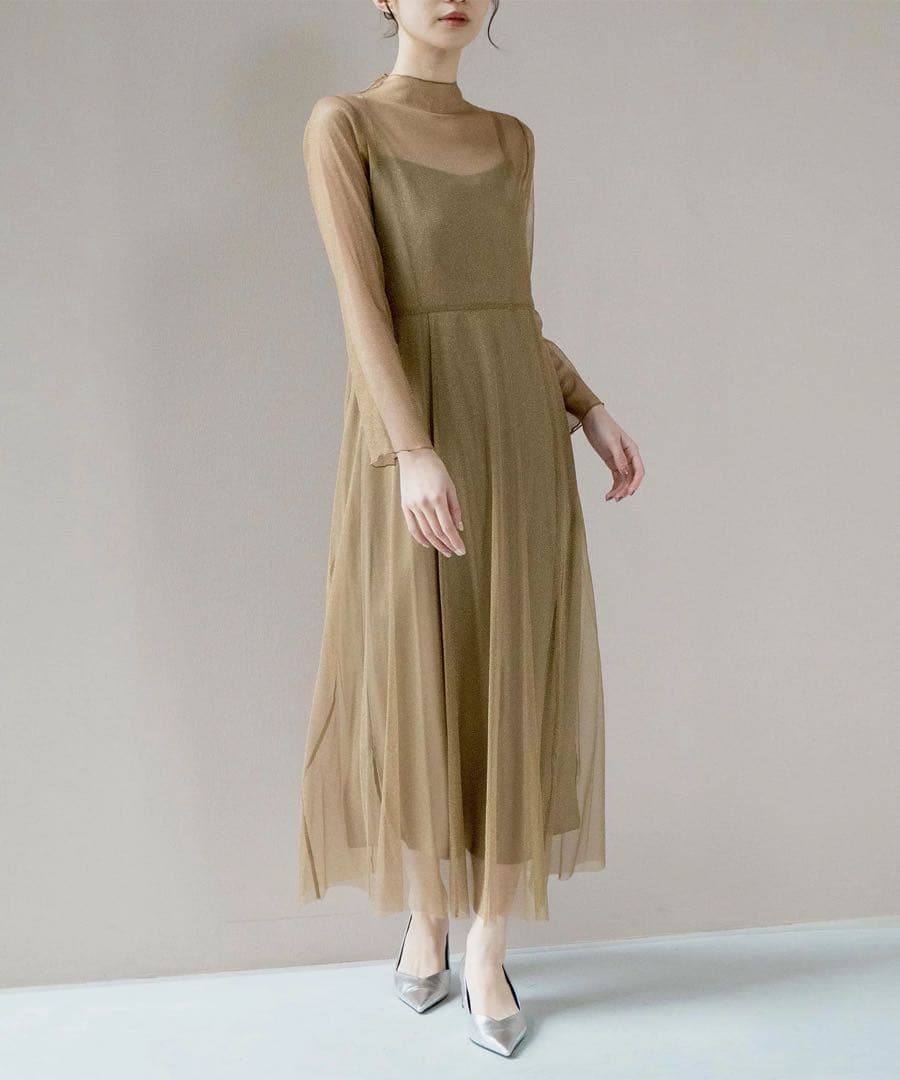 kaene ベージュラメチュールメロウワンピース　38