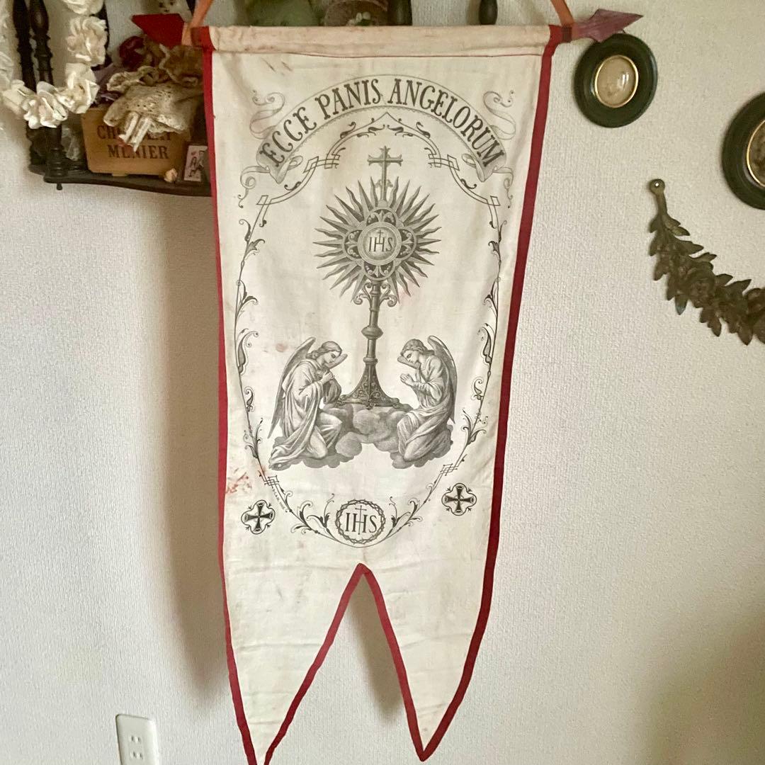 【希少】教会用バナー　天使　エンジェル　旗　19世紀　フランスアンティーク
