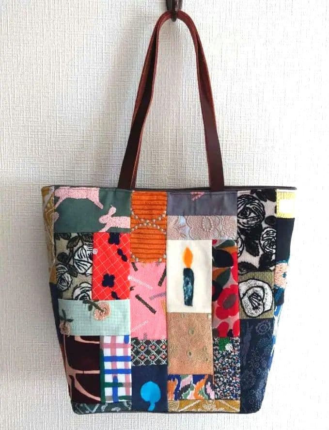 ミナペルホネン　両面パッチワーク　マチありトートバッグ