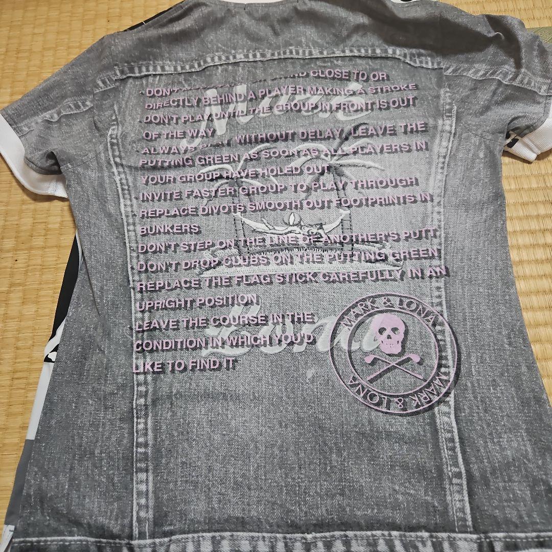 マークアンドロナ 半袖ポロシャツ M インディゴ黒 スワロスカル ドクロ