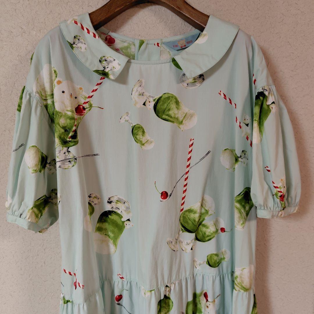 ピンクハウス　クリームソーダプリントミディワンピース