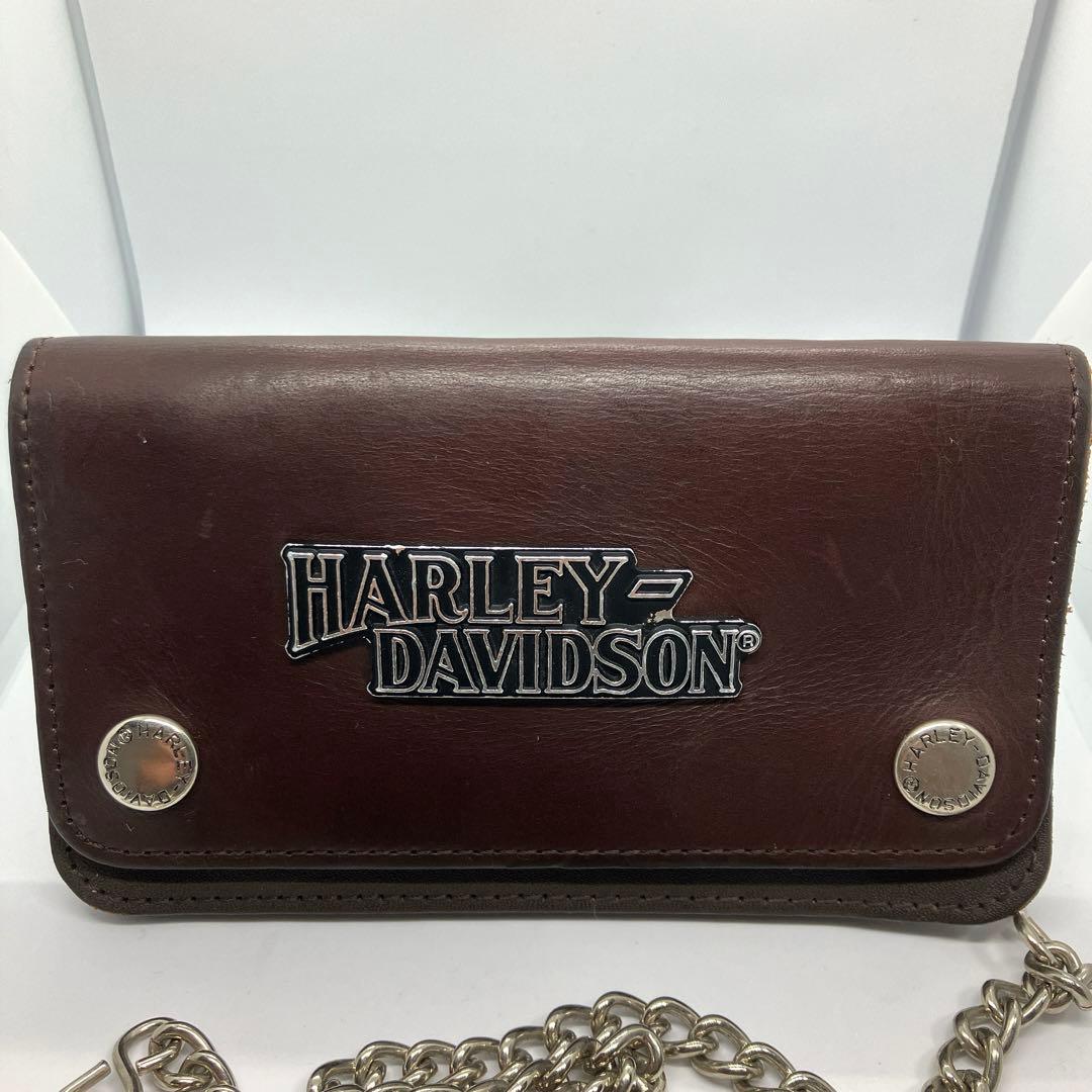 ハーレーダビットソン　長財布　トラッカーウォレット　ウォレットチェーン　ブラウン