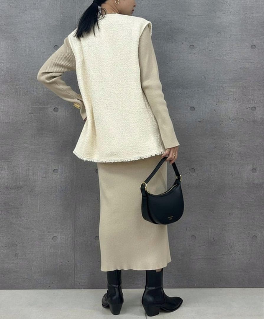 新品　ラウンジドレス　ツイードベスト　ジレ　アイボリー