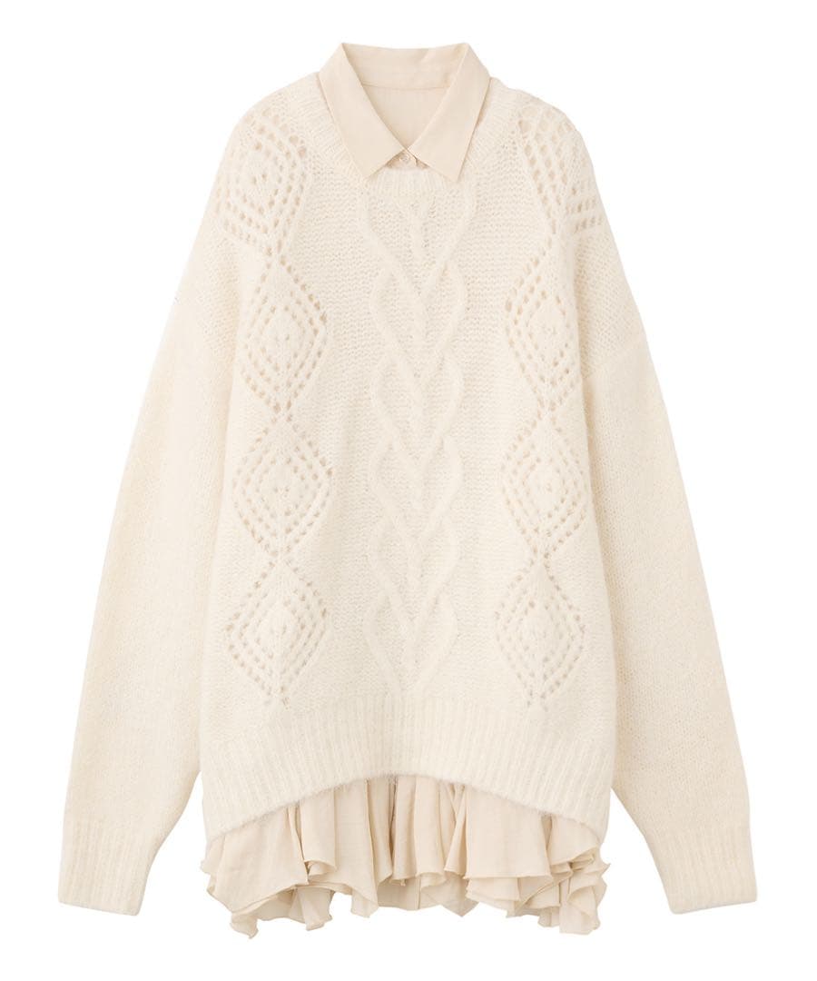 COCODEAL ケーブルニット×ペプラムシャツミニワンピース