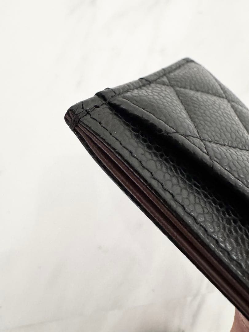 CHANEL カードケース パスケース キャビアスキン ブラック ゴールド金具