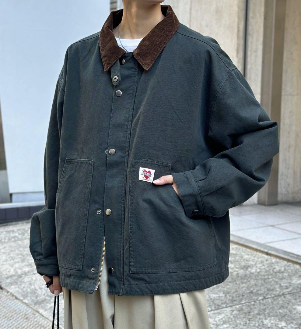 グリーン コーデュロイ襟ワークジャケット