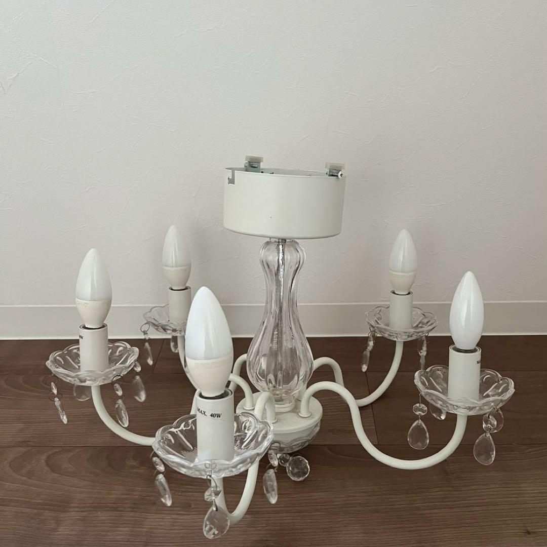 IKEA FYRTIO シャンデリア5灯 ホワイト 電球付き 北欧 クリスタル調