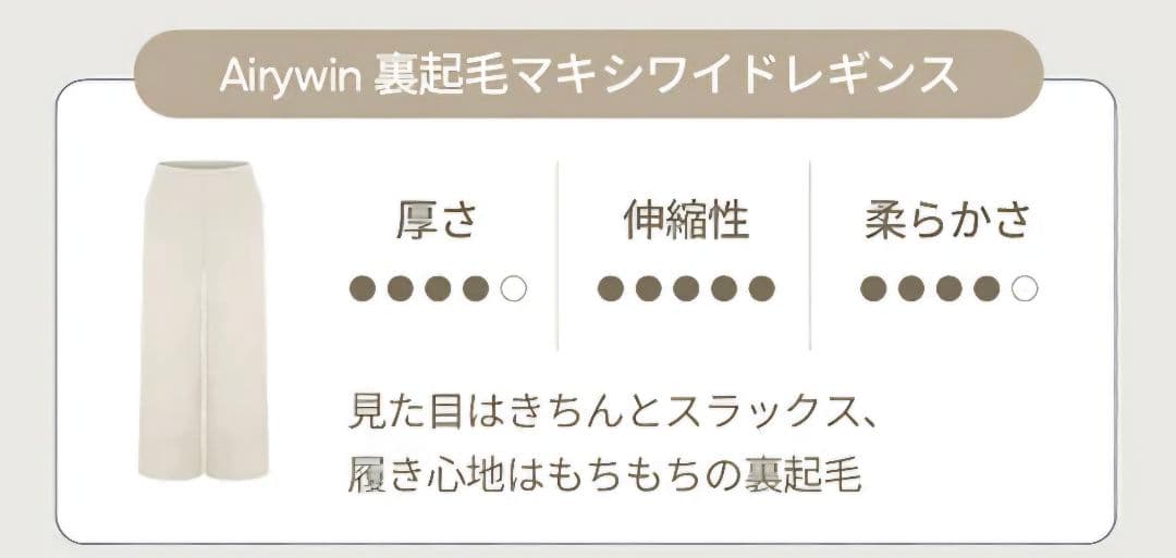 アンダール ander Airywin 裏起毛マキシワイドレギンス S