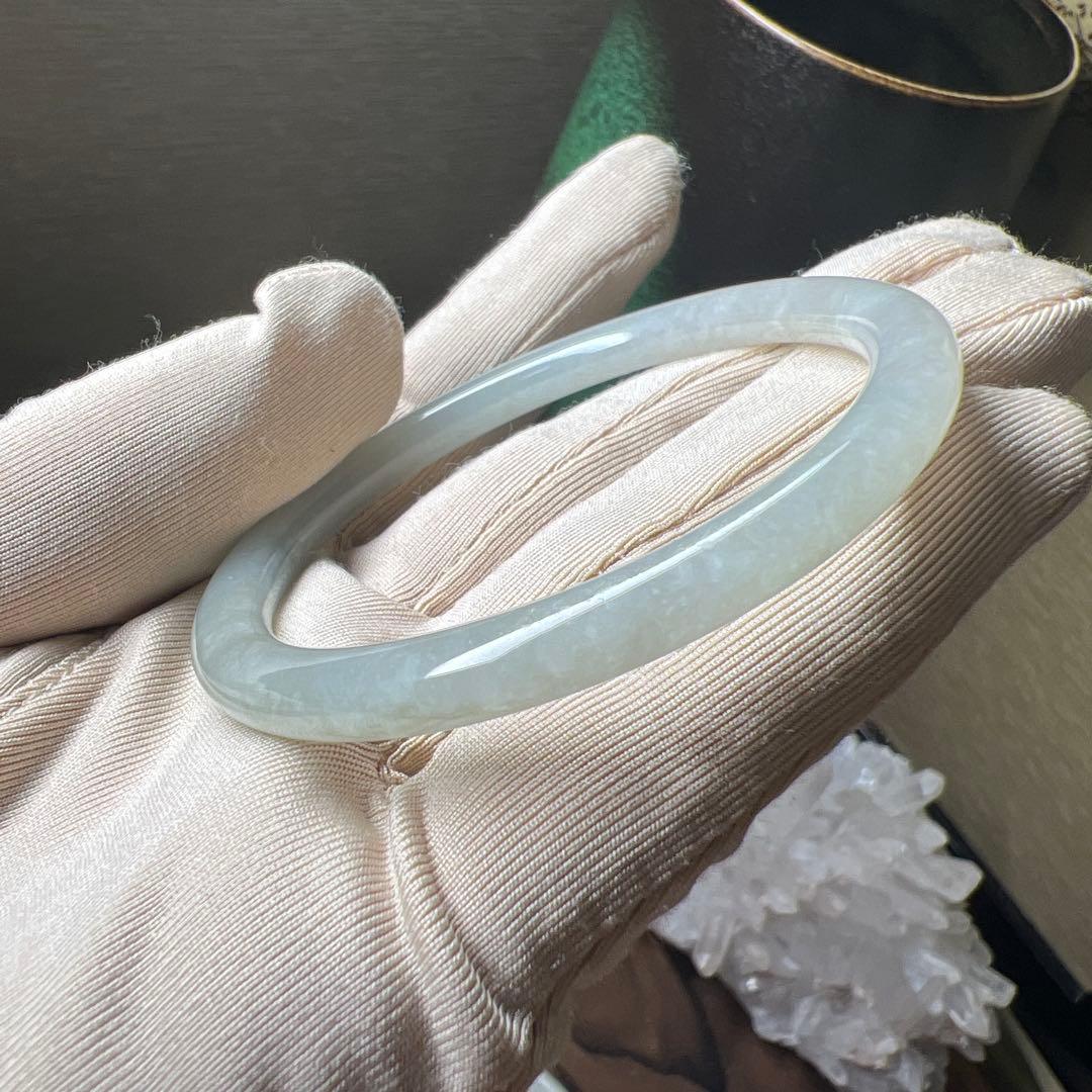 本翡翠、入門用、 氷種細身バングル　〜54