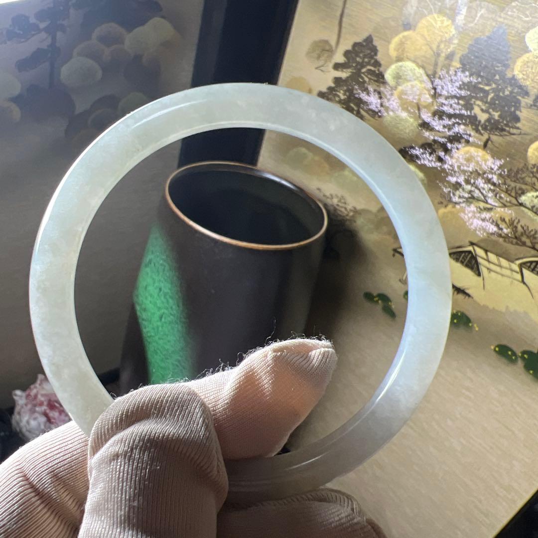 本翡翠、入門用、 氷種細身バングル　〜54