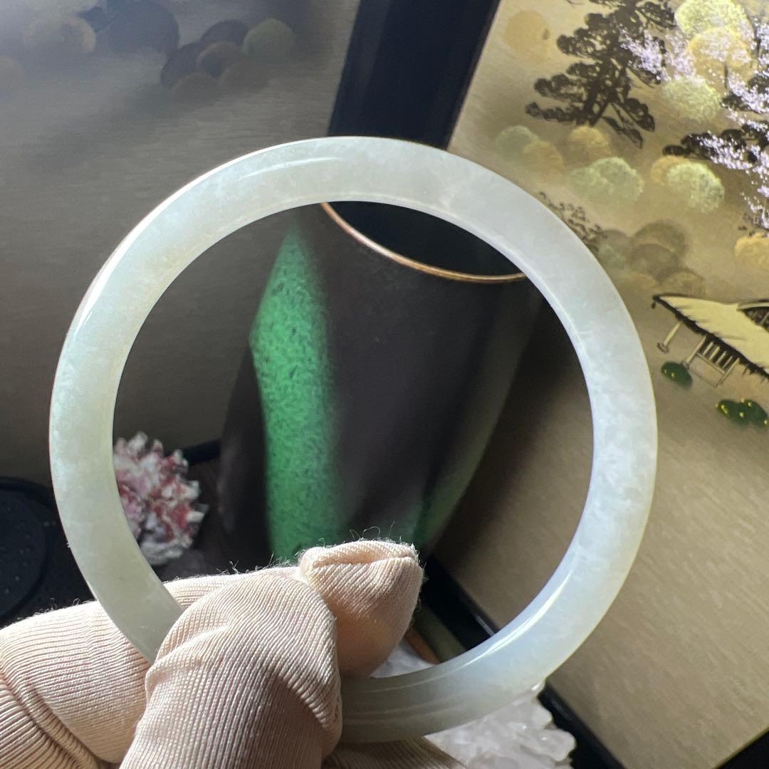 本翡翠、入門用、 氷種細身バングル　〜54