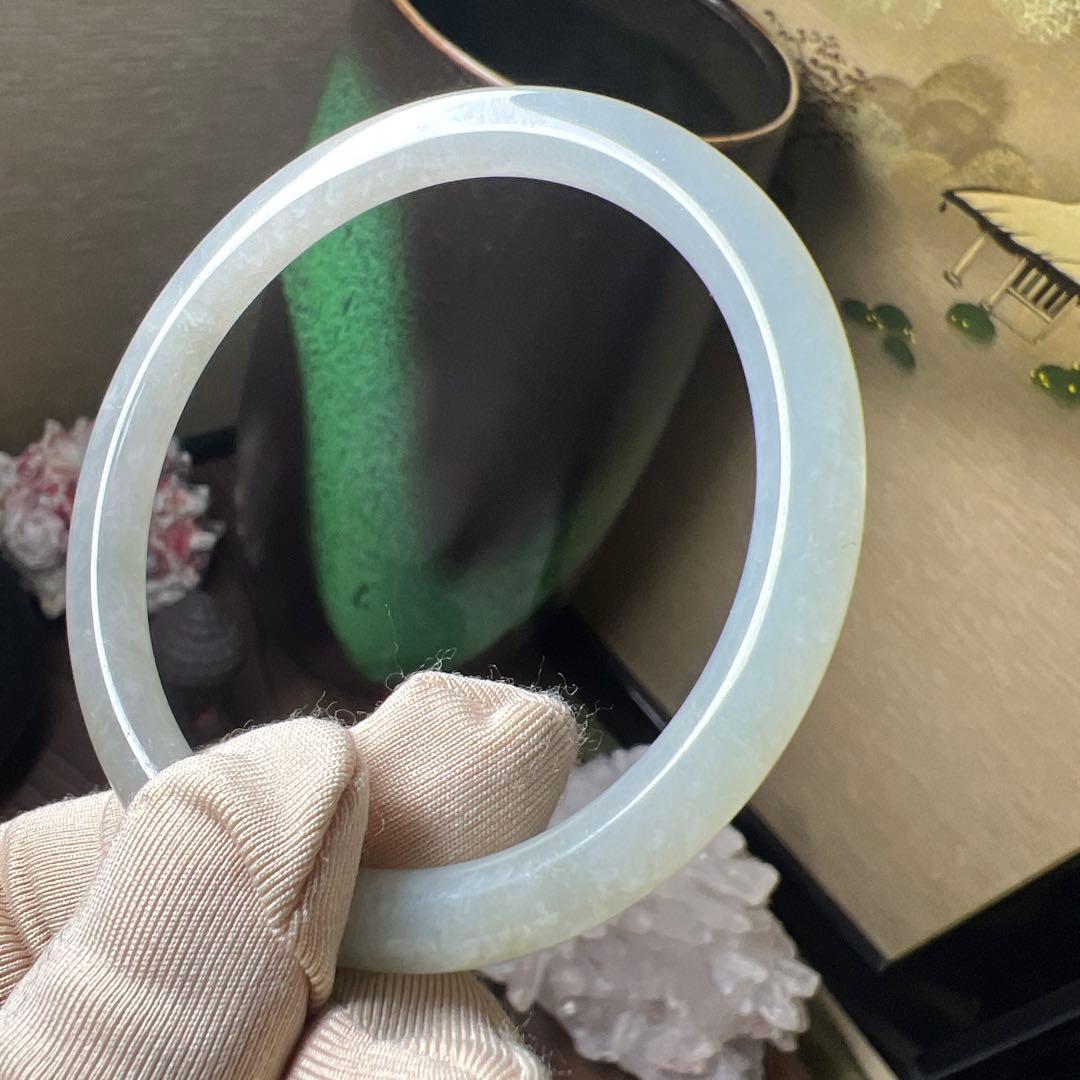 本翡翠、入門用、 氷種細身バングル　〜54