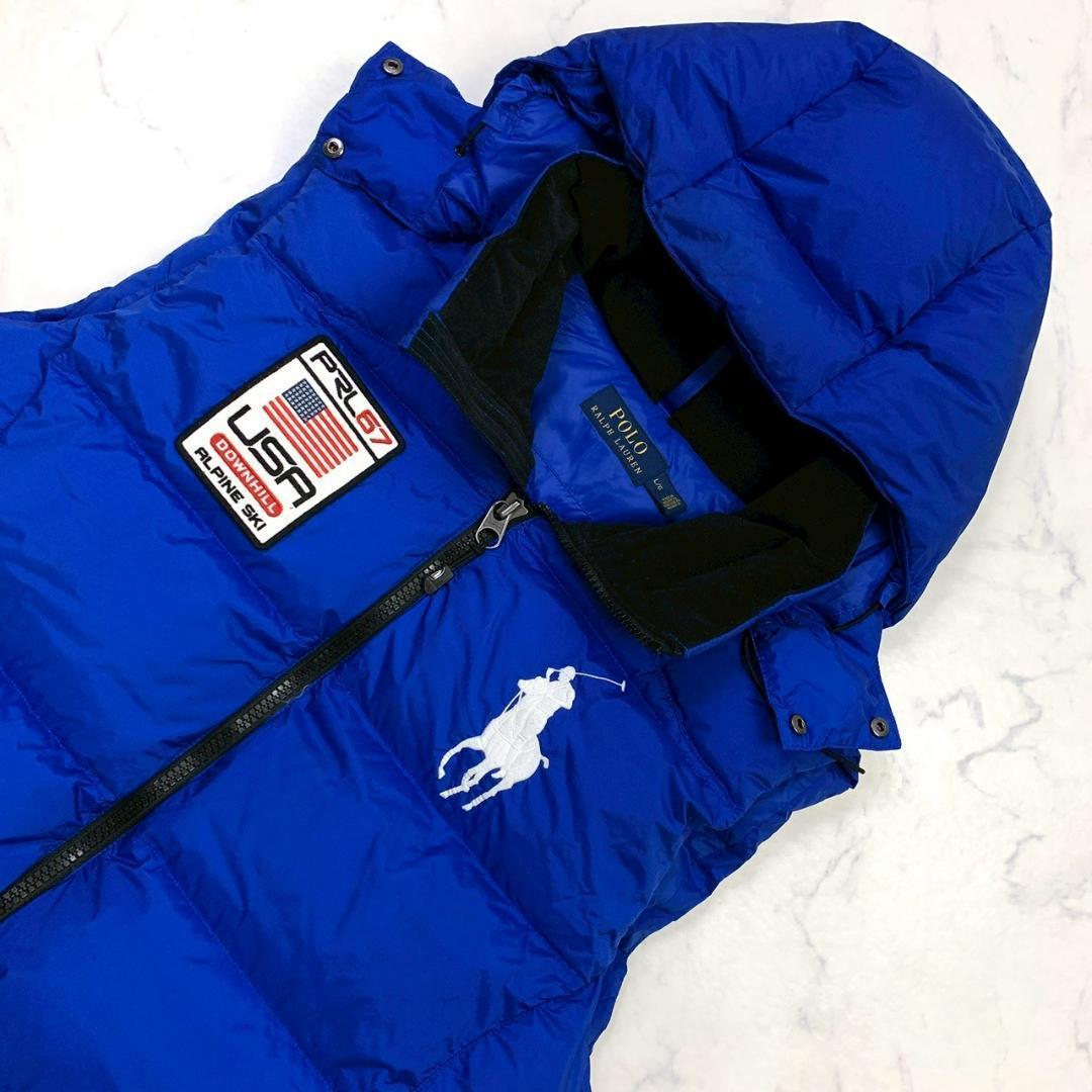 ポロラルフローレン ダウンベスト ビッグポニー 星条旗ワッペン 青 L　D863