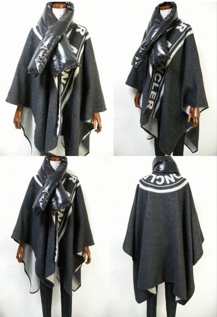 MONCLERモンクレールウールダウン付きポンチョ グレー/ブラック