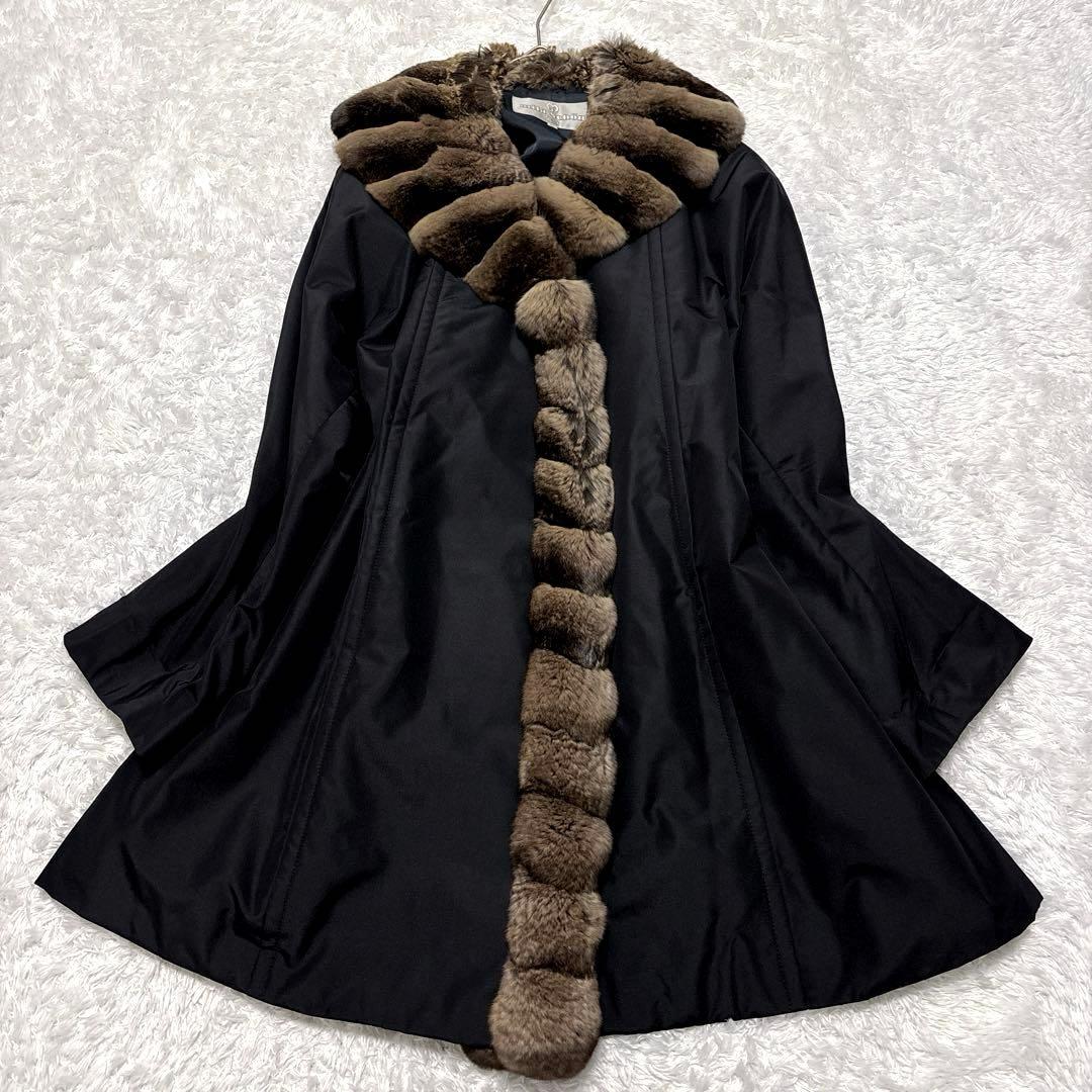 ミラショーン チンチラ シルク ファーコート ロングコート 毛皮コート 黒 40