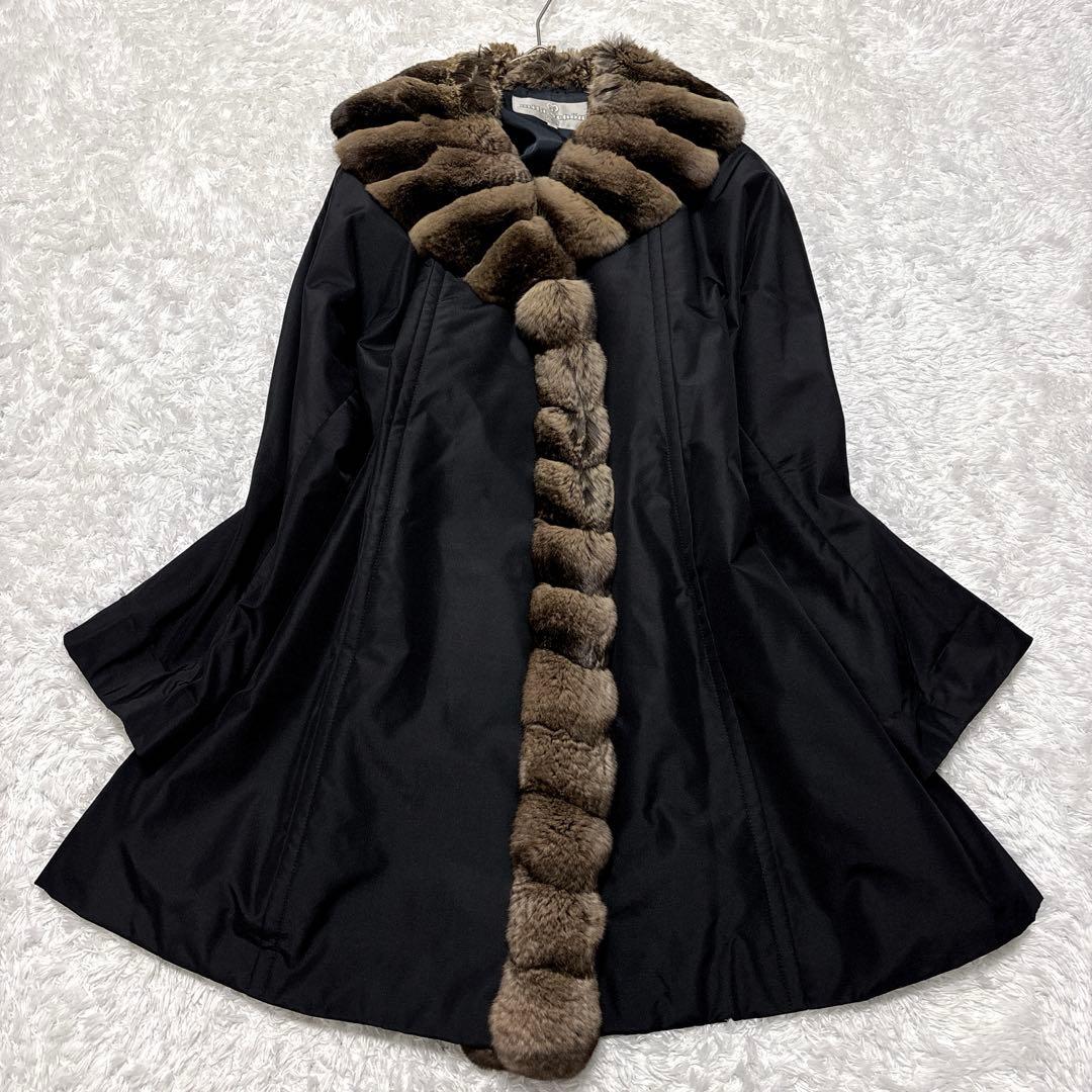 ミラショーン チンチラ シルク ファーコート ロングコート 毛皮コート 黒 40