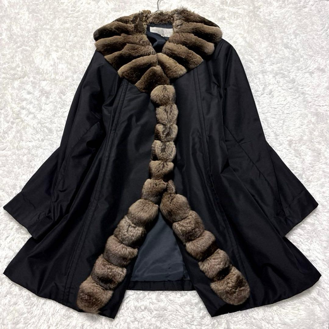 ミラショーン チンチラ シルク ファーコート ロングコート 毛皮コート 黒 40