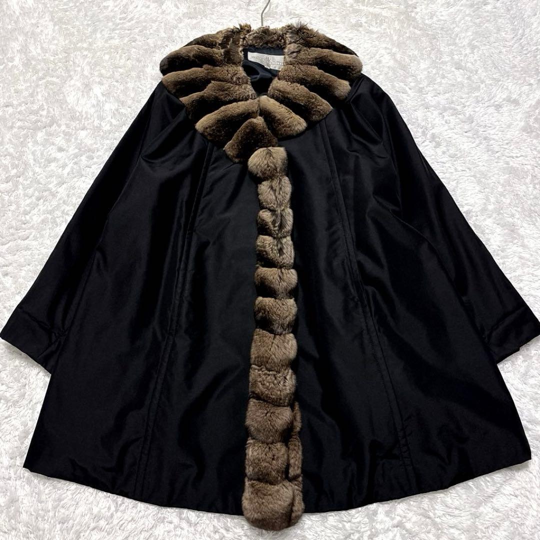 ミラショーン チンチラ シルク ファーコート ロングコート 毛皮コート 黒 40