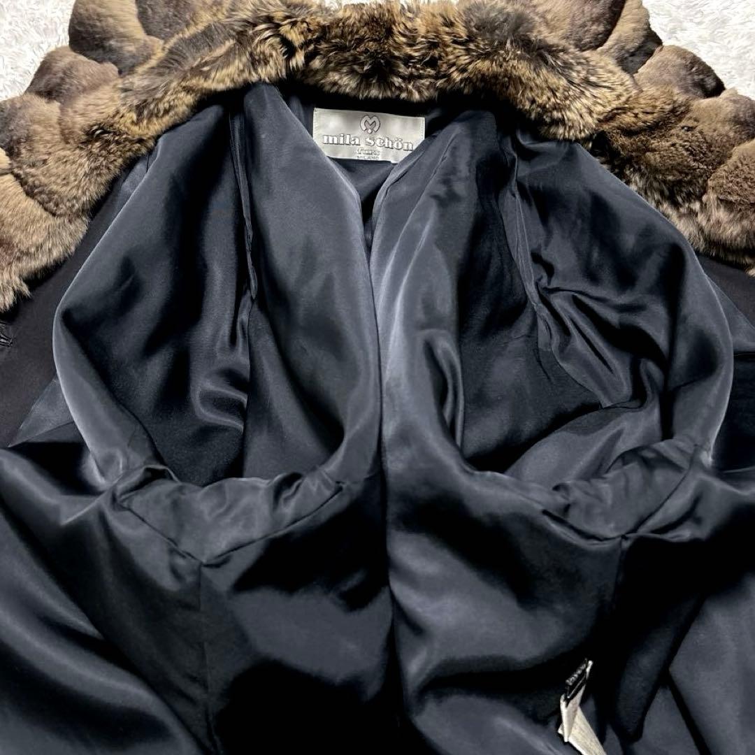 ミラショーン チンチラ シルク ファーコート ロングコート 毛皮コート 黒 40