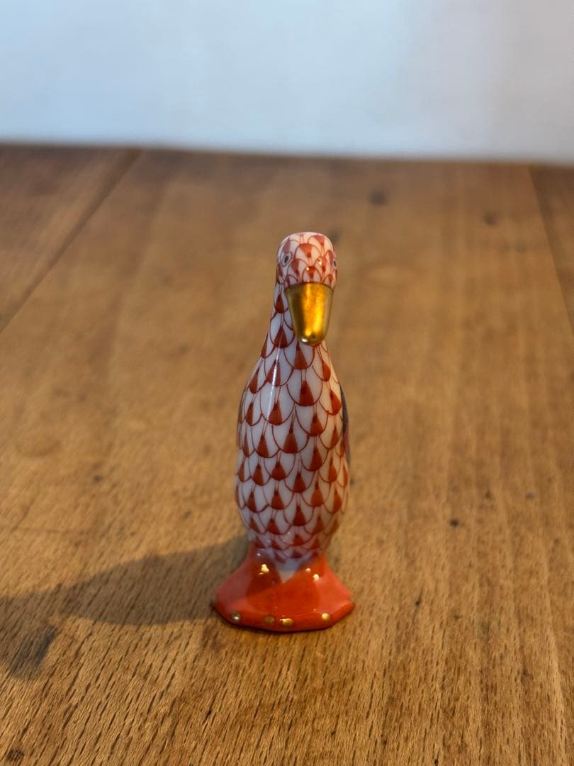 HEREND ヘレンド フィギュリン アヒル フィッシュネット 赤