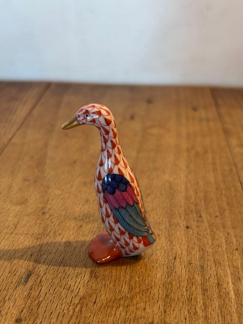 HEREND ヘレンド フィギュリン アヒル フィッシュネット 赤